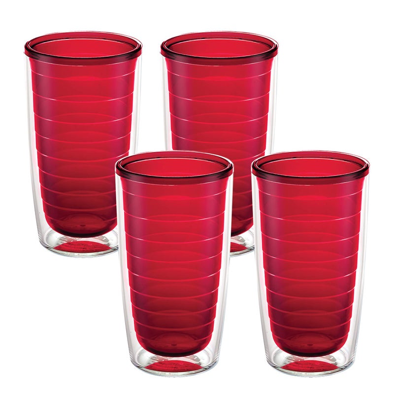 Tervis Clear & Colorful Tabletop Made in USA Double Walled Insulated Tumbler Travel Cup Keeps Drinks Cold & Hot, 16oz - 4pk, Red - Image 1